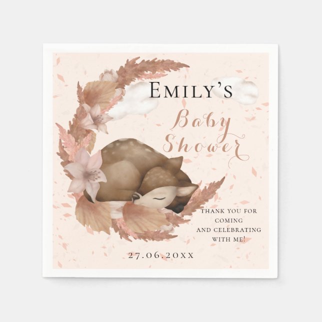 Serviette En Papier Beau Bambi & Fleurs Pastel Baby shower rose Nap (Devant)