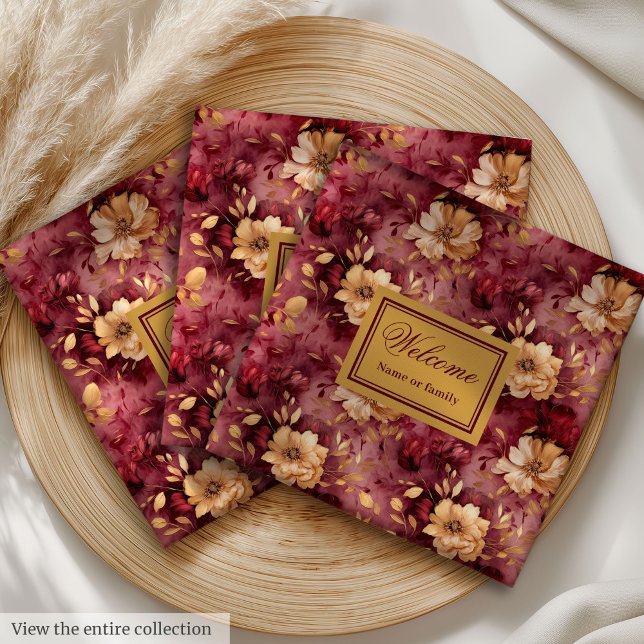 Serviette En Papier Beau Blush Bourgogne Gold Custom Tissu Set de serv (Lovely Blush Burgundy Gold Custom Cloth Napkin Set)