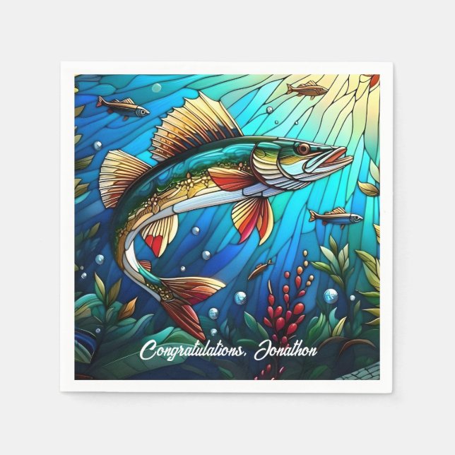 Serviette En Papier Beau brochet de walleye dans le lac (Devant)