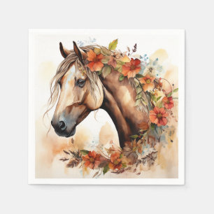 Serviette En Papier Beau Cheval aux jolies fleurs Aquarelle