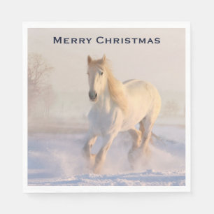 Serviette En Papier Beau Cheval blanc dans Noël de neige