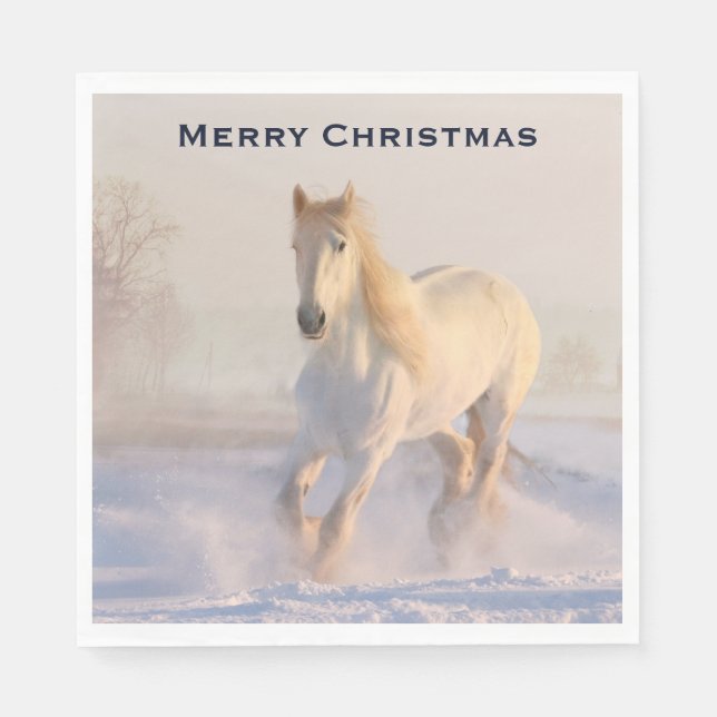Serviette En Papier Beau Cheval blanc dans Noël de neige (Devant)