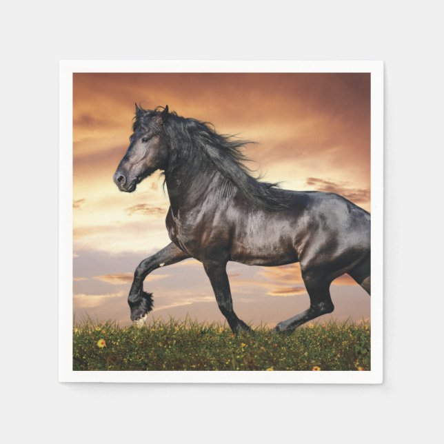 Serviette En Papier Beau Cheval Noir (Devant)