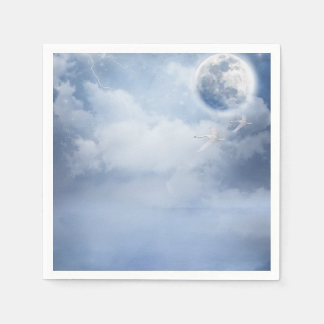 Serviette En Papier Beau ciel bleu avec cygnes volants (Devant)
