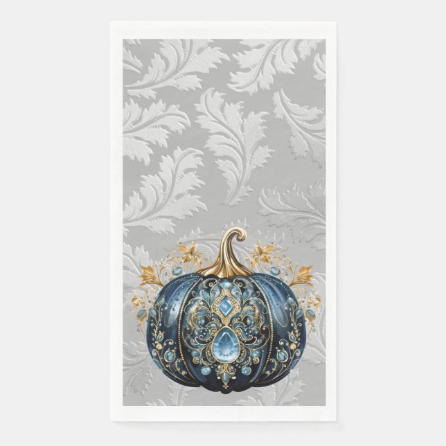 Serviette En Papier Beau citrouille bleu et or bijoux (Devant)