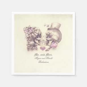 Serviette En Papier Beau crâne Couple violet Mariage