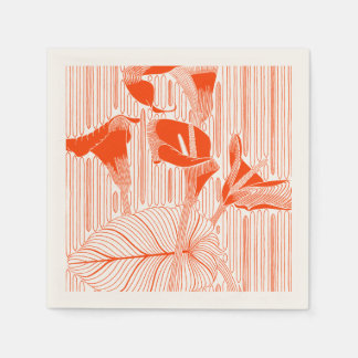 Serviette En Papier Beau dessin floral de plantes orange