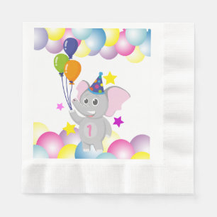 Serviette En Papier Beau éléphant d'anniversaire avec ballons