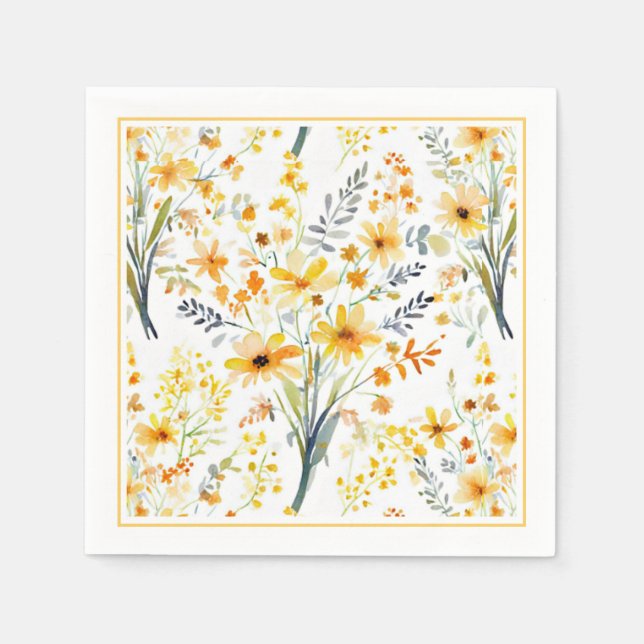 Serviette En Papier Beau fleur sauvage de printemps jaune (Devant)