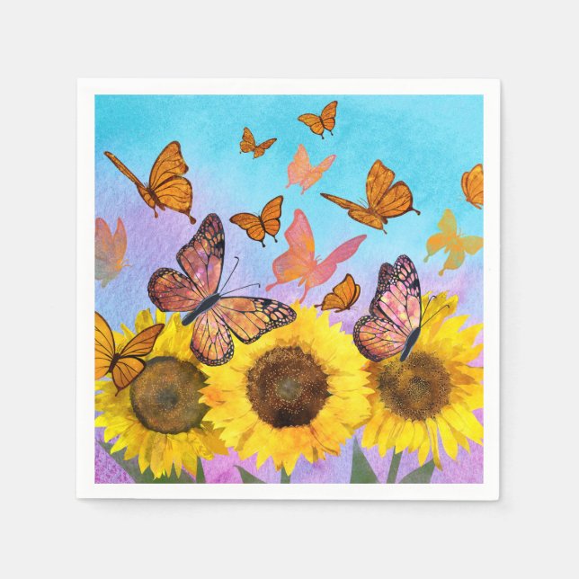 Serviette En Papier Beau Jardin aux fleurs de tournesol Papillons (Devant)
