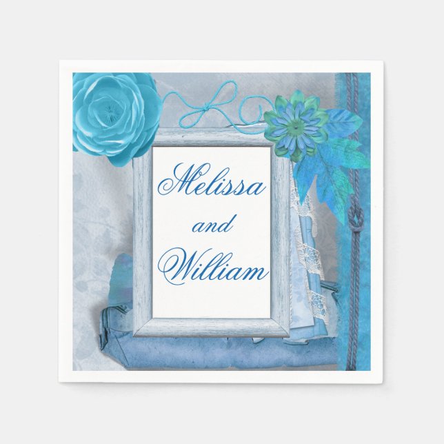 Serviette En Papier Beau Mariage bleu rustique (Devant)