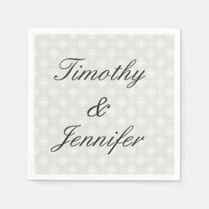 Serviette En Papier Beau Mariage Damask Pattern Argent et blanc