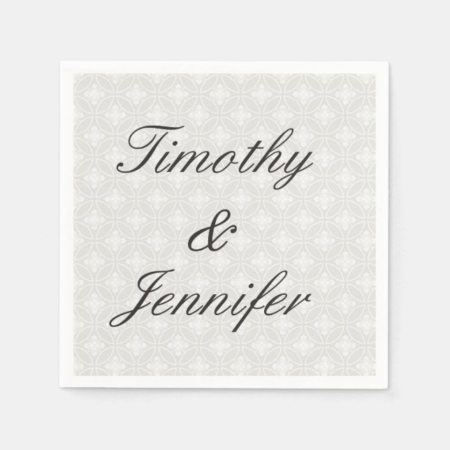 Serviette En Papier Beau Mariage Damask Pattern Argent et blanc (Devant)
