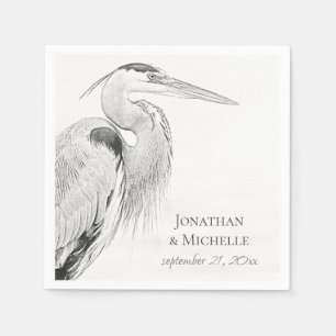 Serviette En Papier Beau Mariage de croquis d'oiseaux d'eau de Héron b