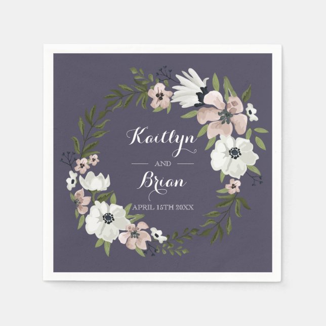 Serviette En Papier Beau Mariage Floral Napkin - violet (Devant)