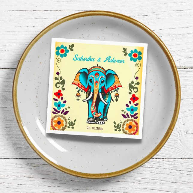 Serviette En Papier Beau mariage indien orné d'éléphant (Indian wedding ornate whimsical elephant  wedding tableware personalized napkins)