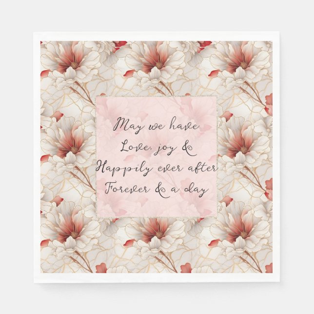 Serviette En Papier Beau Mariage romantique à fleurs rouges (Devant)