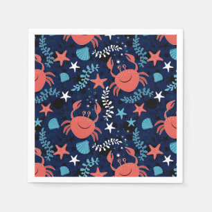 Serviette En Papier Beau motif de mer avec crabes.