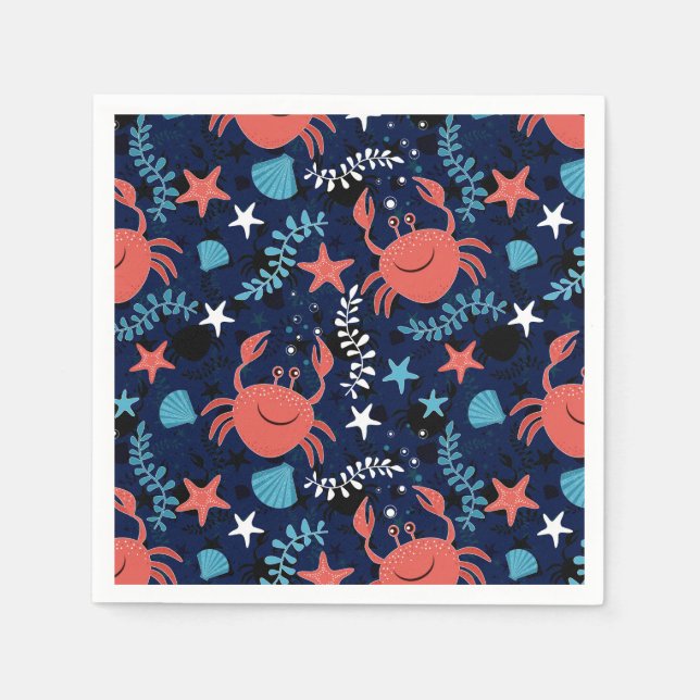 Serviette En Papier Beau motif de mer avec crabes. (Devant)