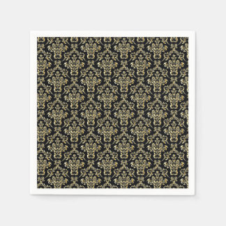 Serviette En Papier Beau motif noir et or damassé