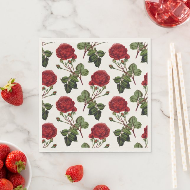 Serviette En Papier Beau Motif Rose Rouge (En situation)