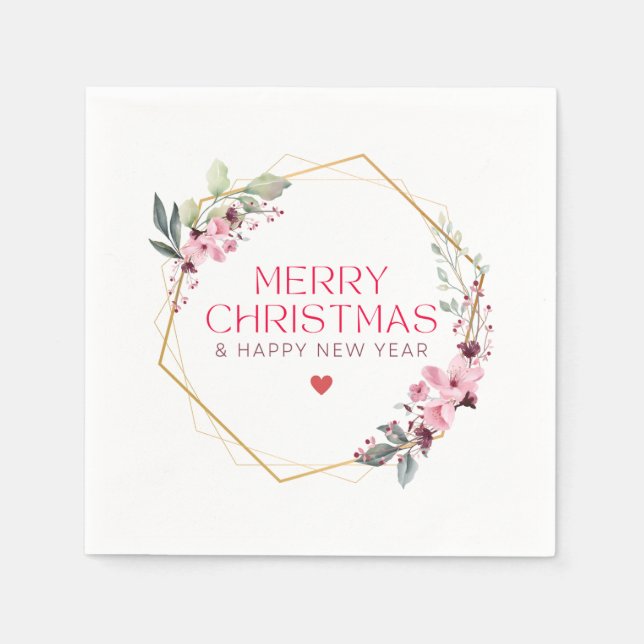 Serviette En Papier Beau Nom Customisé élégant Joyeux Noël. (Devant)