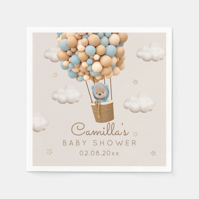 Serviette En Papier Beau Ours Avec Ballons Baby shower Garçon (Devant)