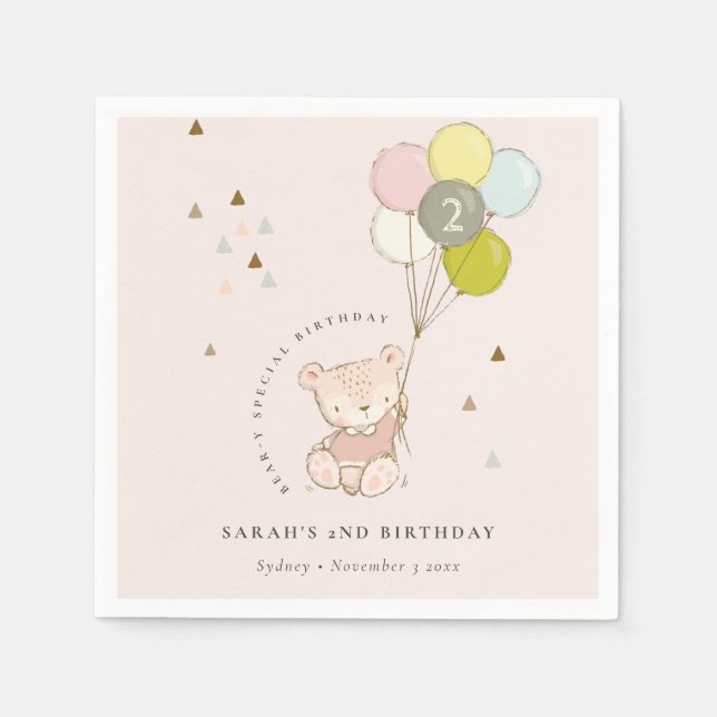 Serviette En Papier Beau Ours Bleu Aqua Quel Âge Anniversaire (Devant)