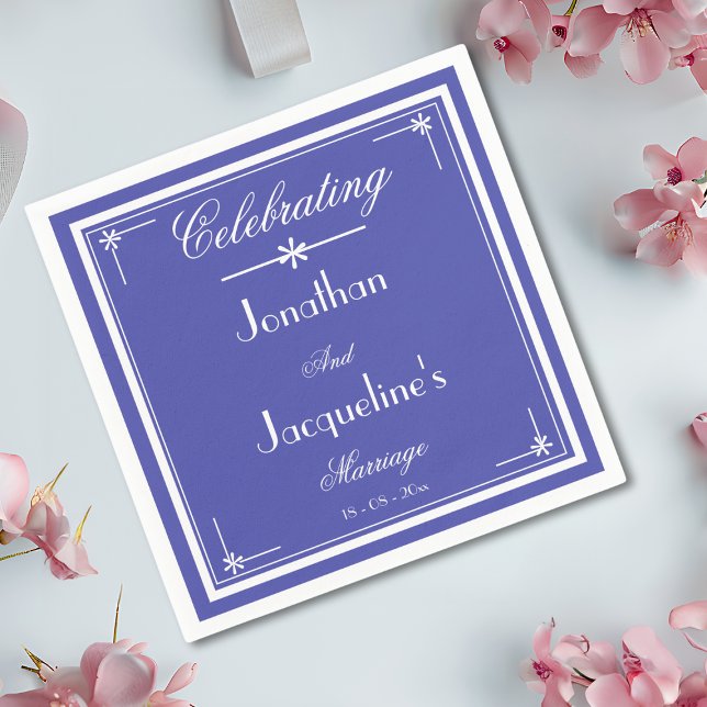 Serviette En Papier Beau papier Mariage de  de Script Blue Chic (Beautiful Blue and White, Chic Script, Elegant Wedding Paper Napkins.)