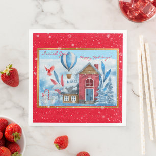 Serviette En Papier Beau Paysage Avec Personnaliser Snowman