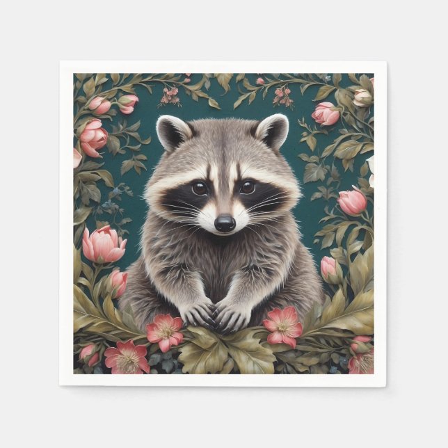 Serviette En Papier Beau Racoon rose floral (Devant)