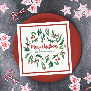 Serviette En Papier Beau Red Green Holly Berry Custom Christmas