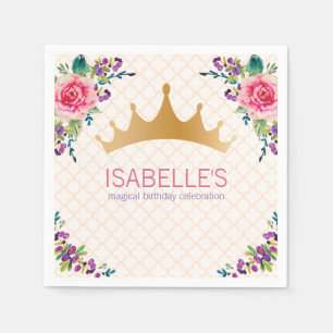 Serviette En Papier Beau Rose Floral Chic design d'anniversaire