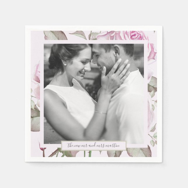 Serviette En Papier Beau Roses mauve doux avec Mariage photo (Devant)