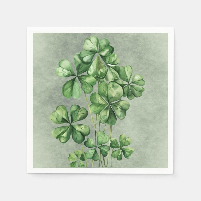 Serviette En Papier Beau Shamrock d'aquarelle verte (Devant)