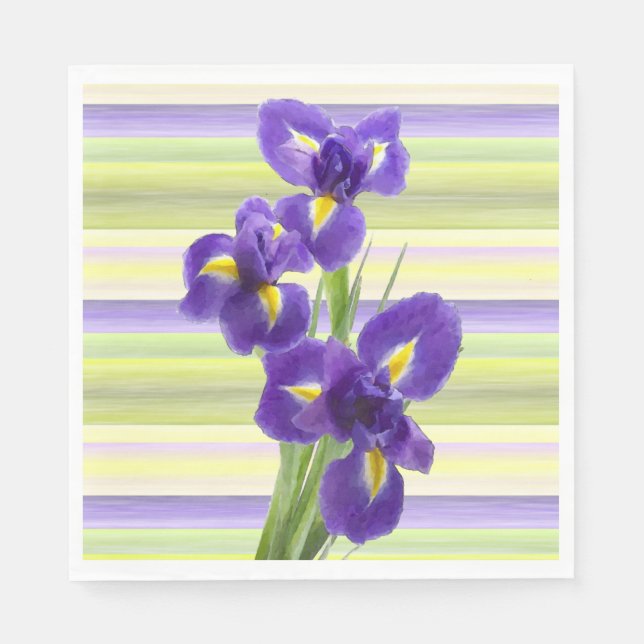 Serviette En Papier Beau violet Iris Aquarelle Motif (Devant)