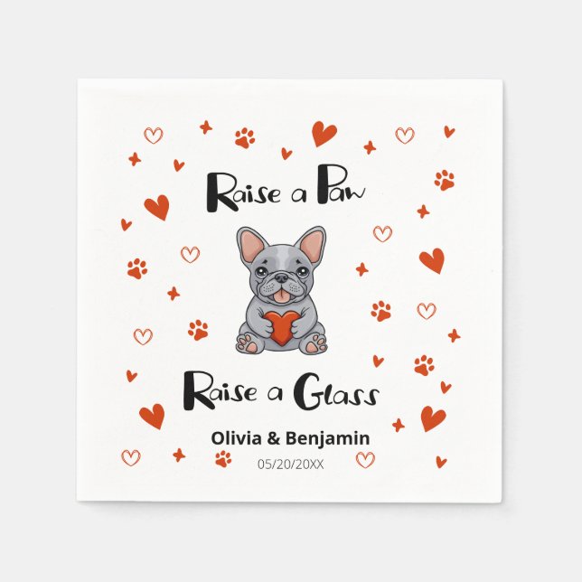 Serviette En Papier Beau Whimsical French Bulldog Enregistrer la date  (Devant)