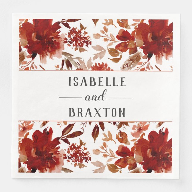 Serviette En Papier Beauté Rustique Floral encadré Automne Monogramme  (Devant)