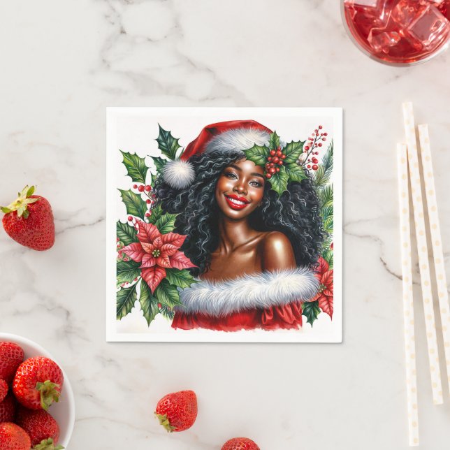 Serviette En Papier Beautiful Black Woman Christmas (En situation)