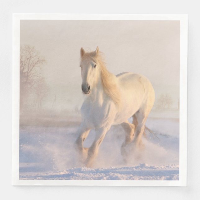 Serviette En Papier Beautiful White Horse dans la photo de Snow (Devant)