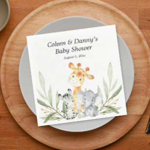 Serviette En Papier Beaux animaux verdure genre neutre aquarelle