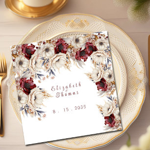 Serviette En Papier Beaux aquarelles Roses blanches  Pavots de Bourgog