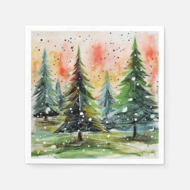 Serviette En Papier Beaux arbres de Noël Abstraits ciel brillant (Devant)