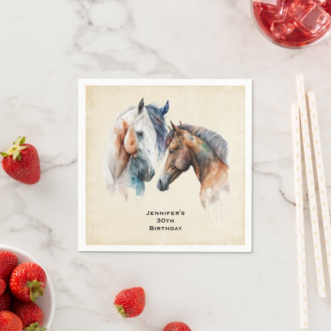 Serviette En Papier Beaux Chevaux Boho Occidental Style Anniversaire (En situation)
