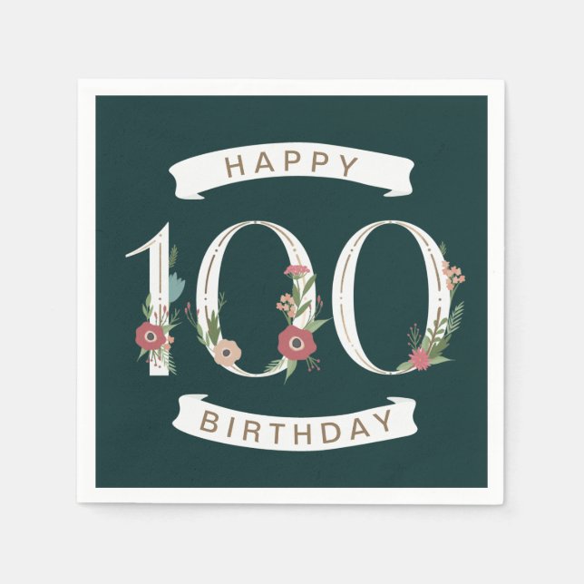 Serviette En Papier Beaux chiffres floraux 100e anniversaire serviette (Devant)
