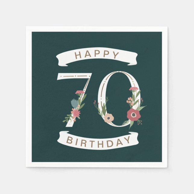 Serviette En Papier Beaux chiffres floraux 70e anniversaire (Devant)