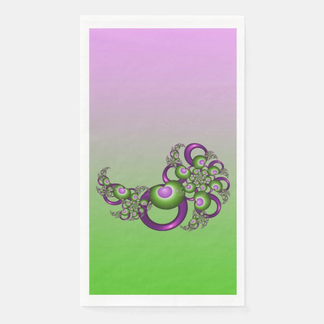 Serviette En Papier Beaux cœurs roses verts modernes abstraits fractal (Devant)