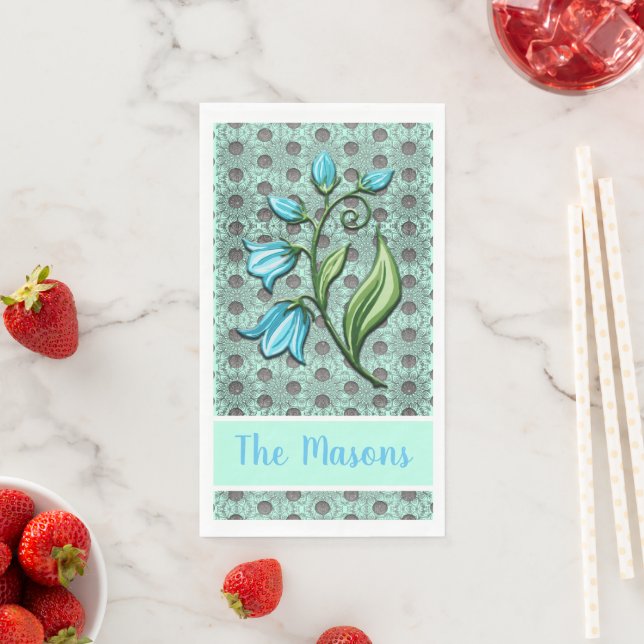 Serviette En Papier Beaux-fleurs Pois vert, noir et gris (En situation)