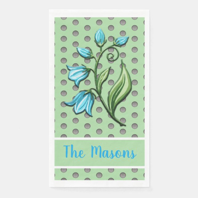 Serviette En Papier Beaux-fleurs Pois vert, noir et gris (Devant)