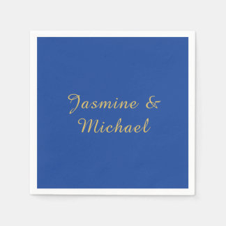 Serviette En Papier Beaux Noms De Couple Calligraphiés Bleu Et Or